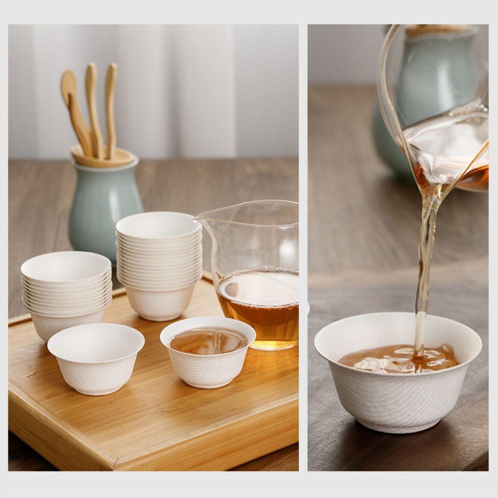 50Pcs 60ML Disposable Kung Fu Tea Cup Thickened Eco-Friendly Drink Cup Biodegradable High Temperature Resistant Water Cup Travel