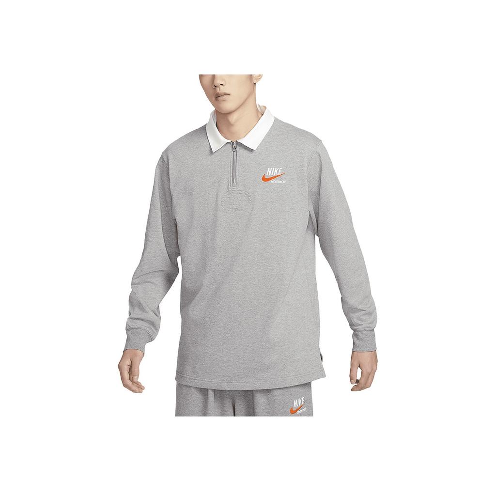 Nike Sportswear Trend Embroidered Logo Half-Zip Long Sleeve Polo Shirt Men Tops Carbon-Heather DX6754-091