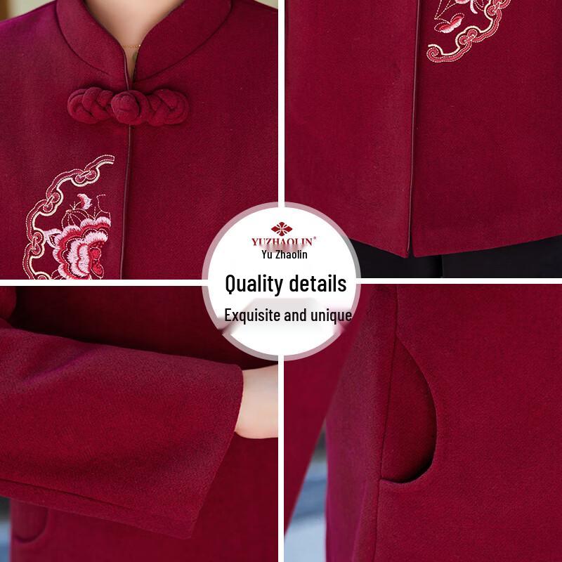 Yuzhaolin Women's Floral Woolen Coat for Seniors