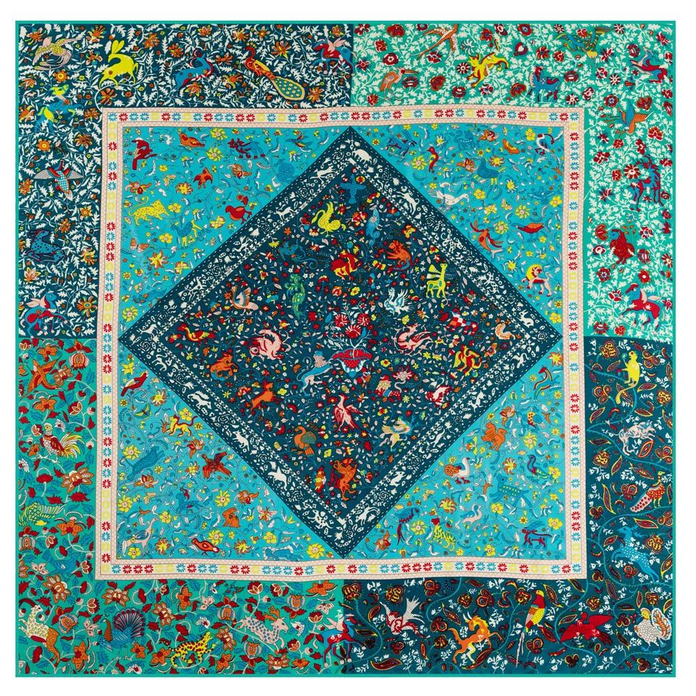 Lenço Mulheres Xales Grandes Estampa Jardim dos Fundos Estolas Lenço Quadrado Lenço de Luxo Hijab Lenços Femininos 130Cm