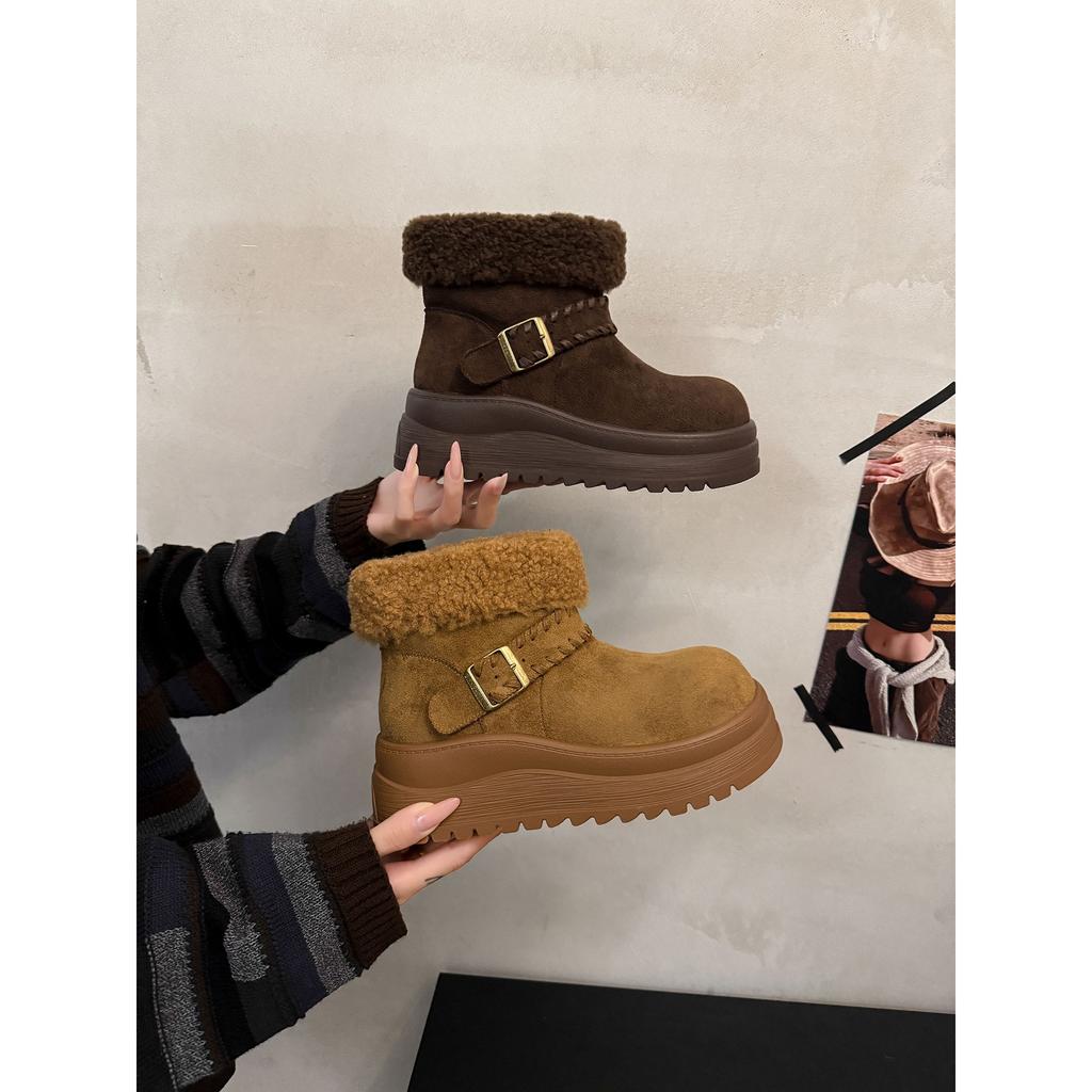 Fleece Thickened Retro Heightened Thick-soled Snow Boots Winter Non-slip Outer Wear Thermal Cotton Shoes
