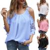 Ladies Top Hollow Lace Sleeves Spring Summer Loose Pure Color Shirt Blouse for Daily Wear