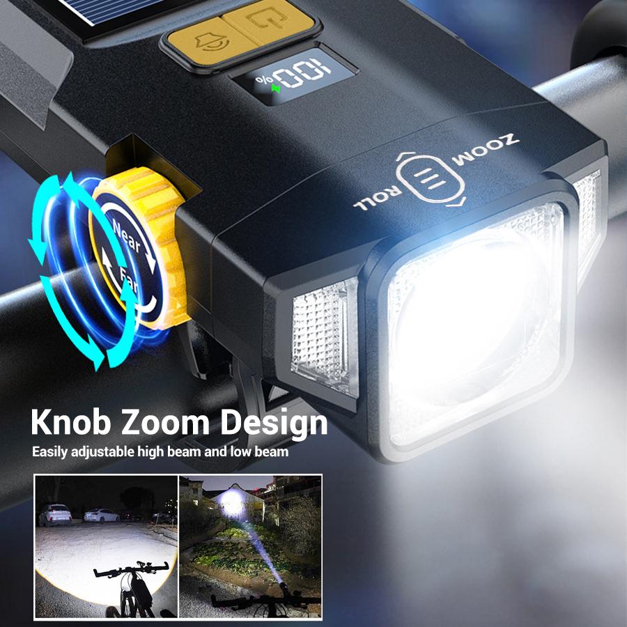 1000LM Outdoor Bike Light Front Lamp Solar Rechargeable LED Dual Battery Bicycle Light Waterproof Headlight Bike Accessories