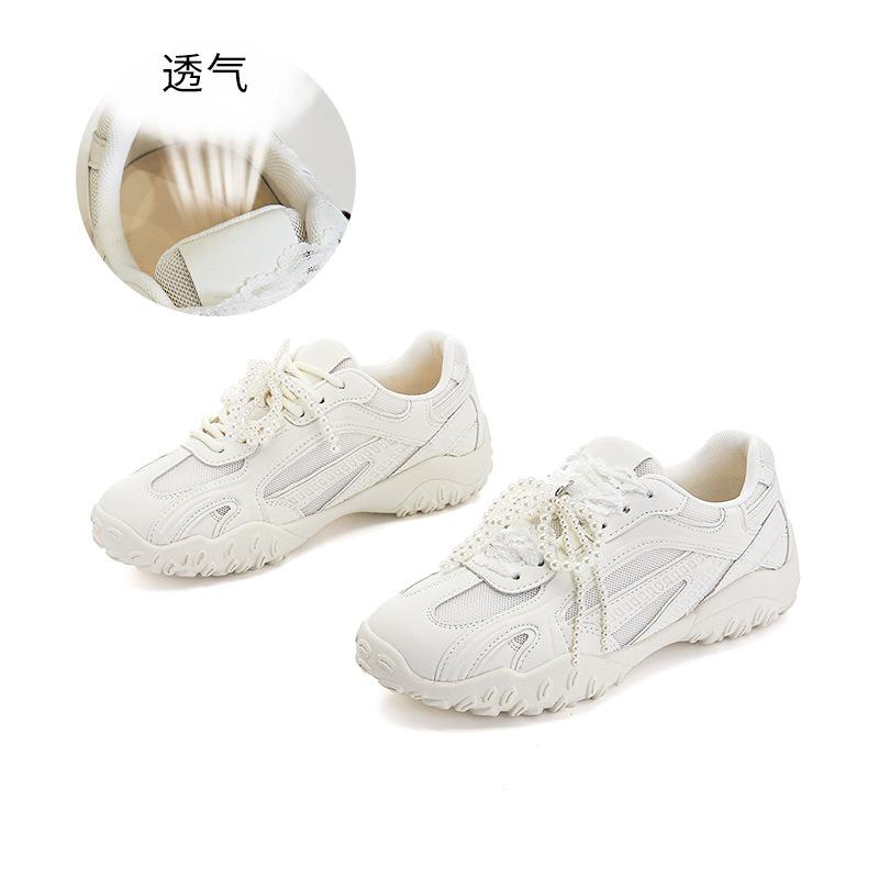 

Кожаные немецкие тренировочные туфли для женской коллекции весна 2025, новые, на шнуровке, с жемчугом, повседневные, маленькие белые туфли для женщин на платформе, спортивные туфли Forrest Gump для женщин 35 белый