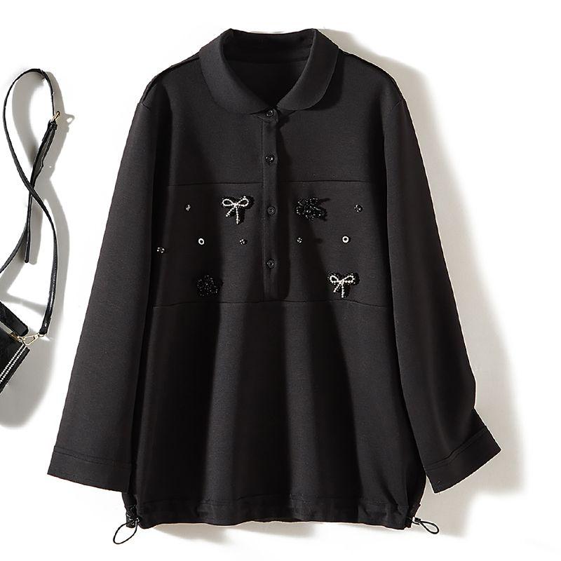 

Handmade Beaded Show Quality! Capable Women s Stretch Cotton Drawstring Peter Pan Collar Loose Shirt Spring & Fall Winter Coat Black 4XL