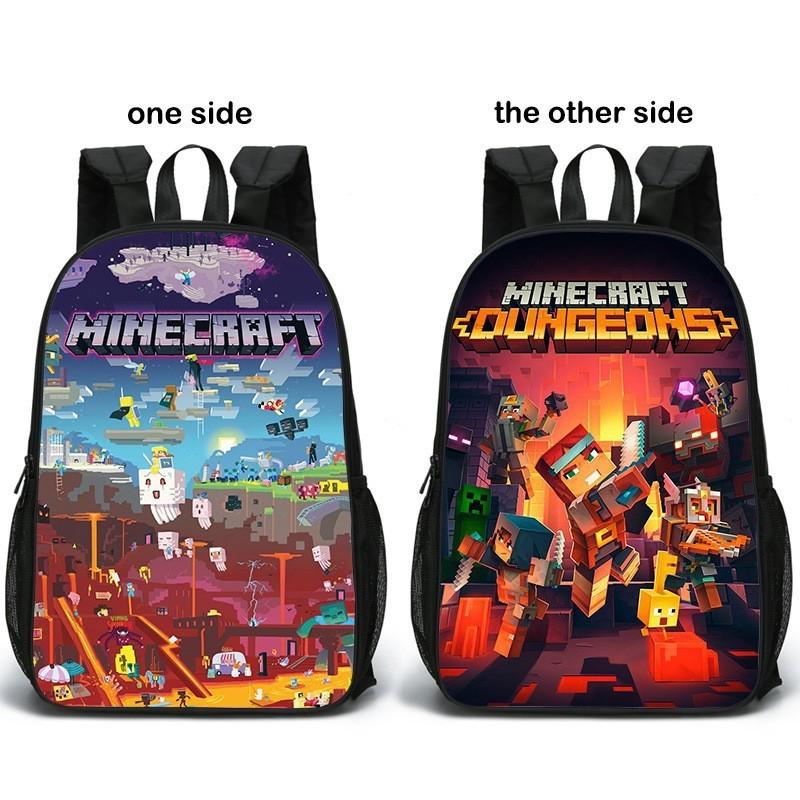 Minecraft Pattern Double Sided Schoolbag Backpack Breathable Bag Fashion Gift