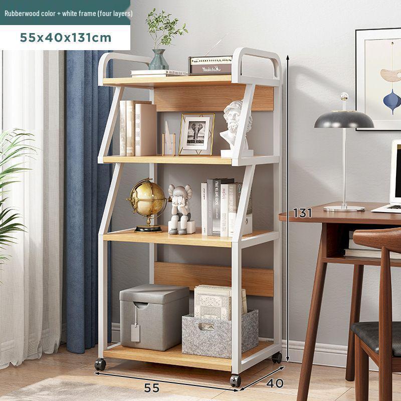 Multi-Layer Floor-Standing Adjustable Storage Rack with Trash Can Holder for Kitchen Use