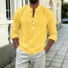 Men's Casual Cotton-Linen Long Sleeve Color Shirt with Stand Collar Loose Fit