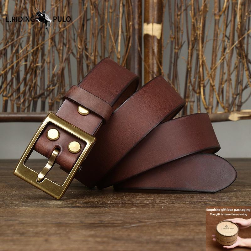Thickened Genuine Leather Cowhide Belt Men's Genuine Leather Pin Buckle Retro Copper Buckle Casual All-match Belt