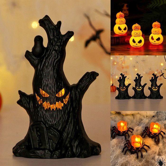 Bougie chauffe-plat décorative LED - AIMOONSA - Pack 3 (Citrouille, Araignée, Arbre fantôme) - Blanc chaud - ABS - À piles