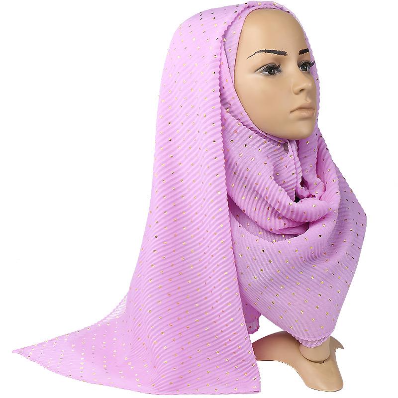 New Pleated Polka Dot Hijab Scarf Women Shimmer Ripple Shawls Muslim Glitter Shawl Wraps Stretchy Headband Scarves Soft Pashmina