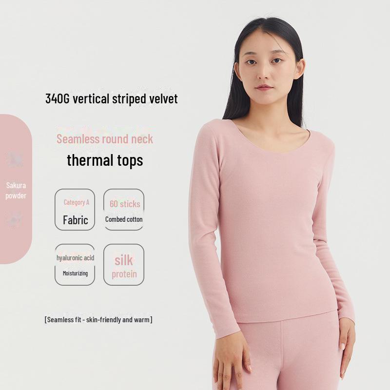 Women's Seamless Thermal Fleece Underwear Suit with Hyaluronic Acid - Slim Fit, Plus Size, Autumn Pants