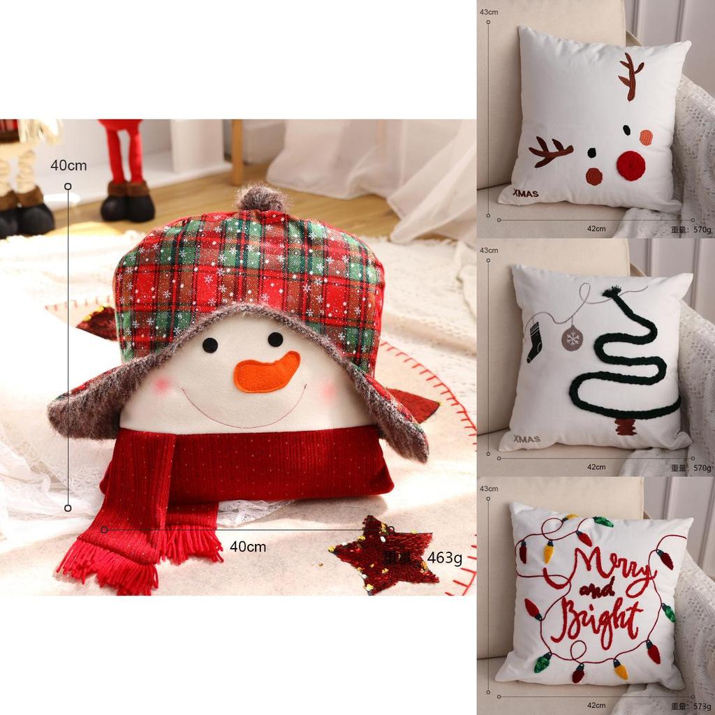 Christmas Festive Scene Decor Hug Pillow With Plush Santa Snowman Reindeer For Holiday Store Decoration