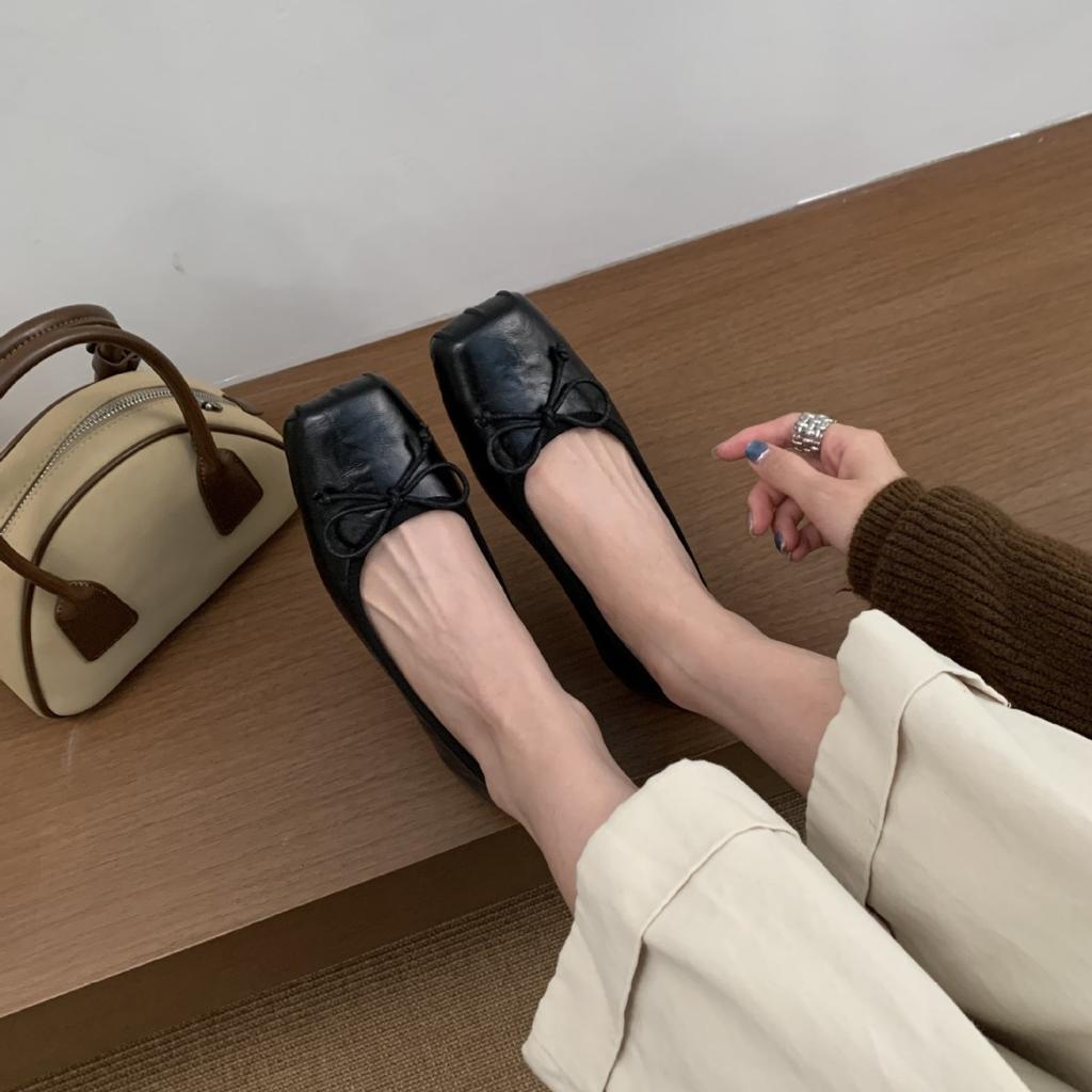 Französische flache Kaffeeschuhe Einzelschuhe Feenschuhe Frühling und Herbst 2025 neu Sommer eckige Zehen Ballerina sanfte Abendschuhe