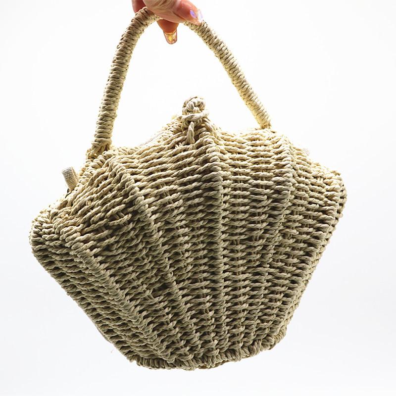 Muschelförmige Kette Kleine Umhängetasche Rattan Gewebt Ins Schulter Tragbar Strandurlaub Strohtasche