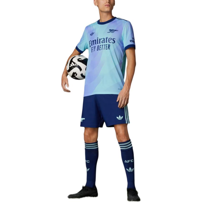 Adidas Originals Ss24 Arsenal Series Round Neck Letter Short Sleeve Retro Football Shirt Men Tops Blue IZ0112