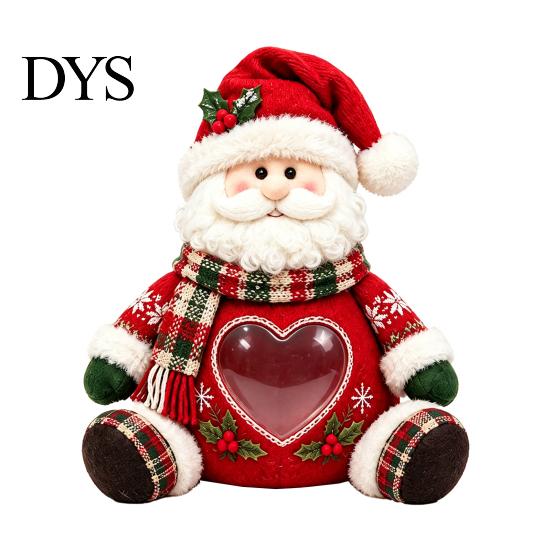 Soft Knitted Christmas Ornament Plush Snack Bag, Clear Heart Window Storage Doll with Back Zipper, Holiday Candy Cookie Gift Home Decor Holder,