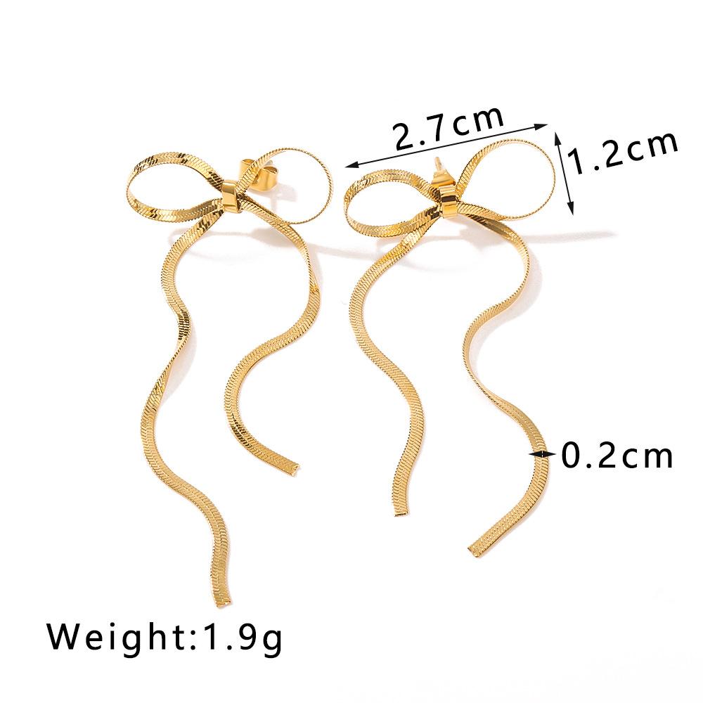 Gold Color Snake Chain Bowknot Earrings For Women Stainless Steel Drop Stud