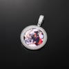 Trendy Hip Hop Round Photo Pendant Necklace with Copper and Zircon Inlays - Customizable
