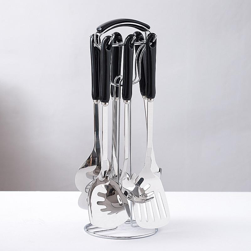 7Pcs Ceramic Handle Stainless Steel Cookware Set Soup Ladle Frying Spatula Colander Spoon Kitchen Accessories Cooking Tools