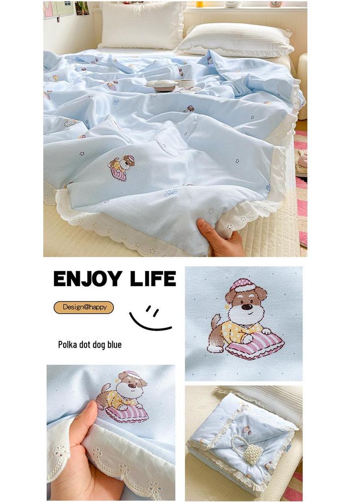 A-class Washable Cotton Summer Quilt – Floral Lace, Super Soft, Ideal for Naked Sleeping, Machine Washable, Perfect for Air Conditioning.