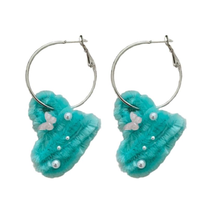 Unique Dangle Earrings Plush Star/Cross/Heart Dangle Drop Earrings Statement Jewelry Fashion Y2K Style Hoop Earrings