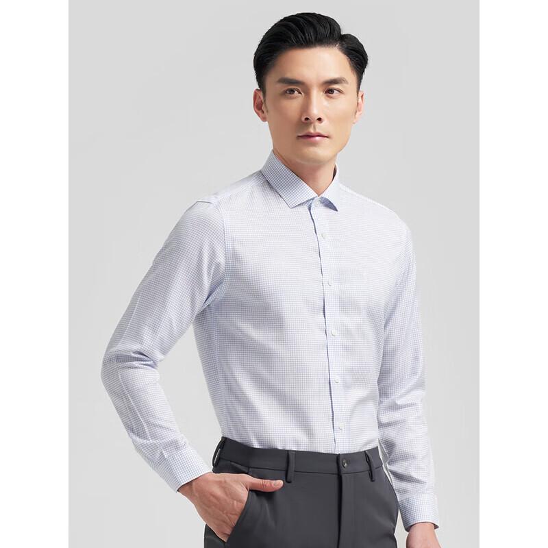 TRIES Men s Business Fine Plaid Pure Cotton Easy Care Long-Sleeve Shirt 4XL