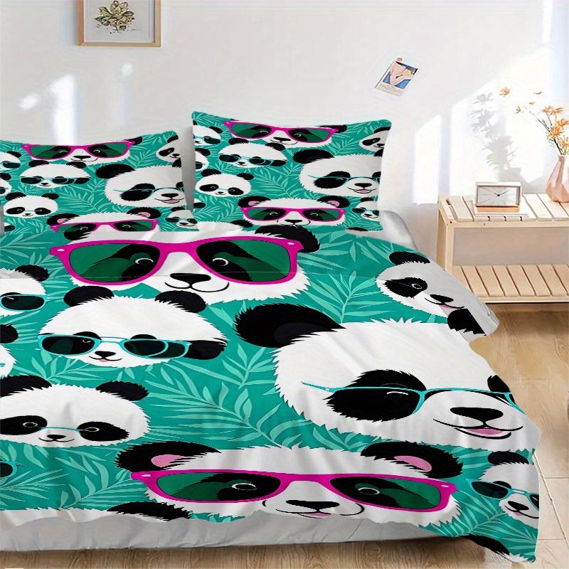

3pcs Panda, Sunglasses Bedding Set, Breathable and Soft, Suitable for Bedroom Decor (1*Duvet Cover + 1/2*Pillowcases, No Core) yy250821137 135x200cm