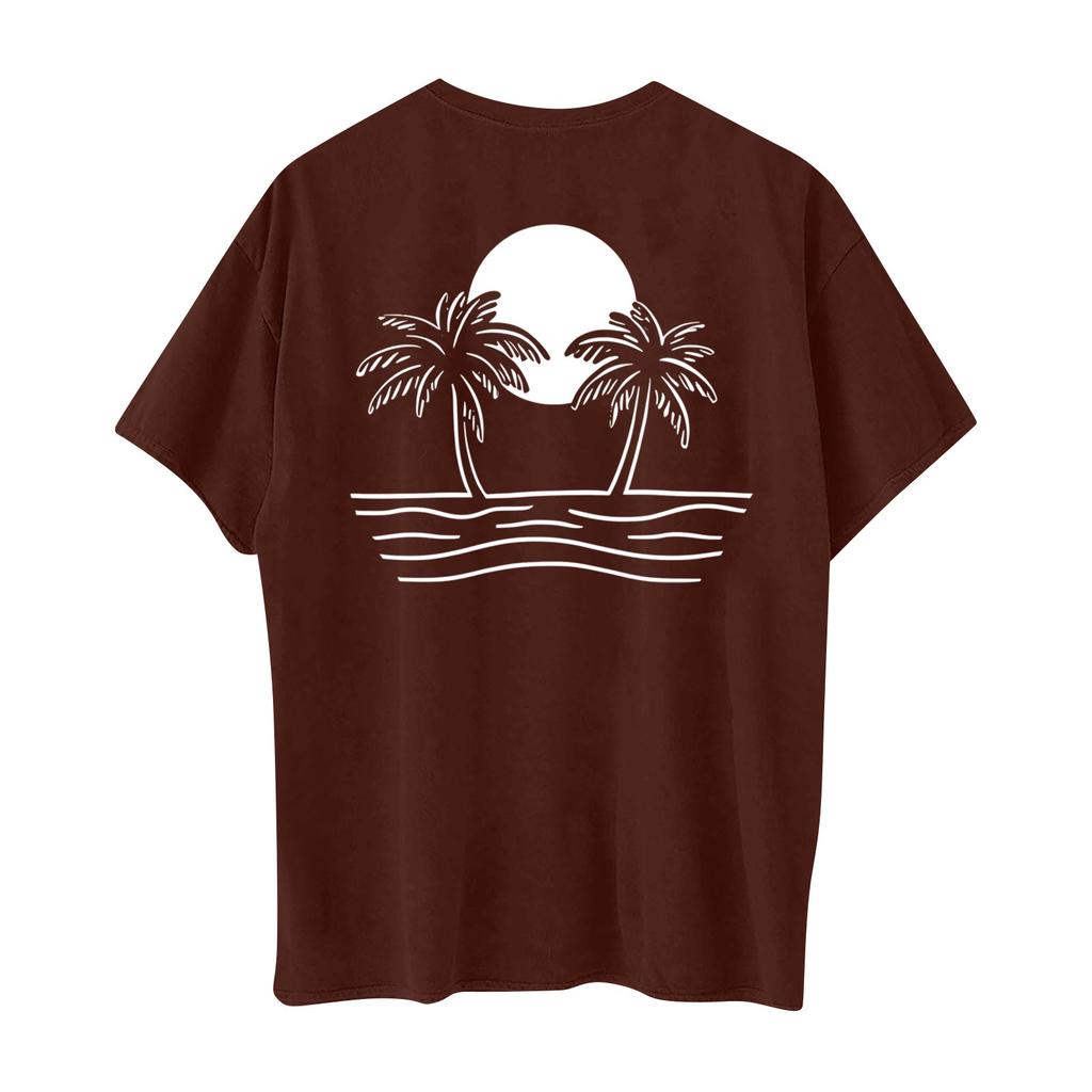 Women's Round Neck Fashionable Loose Hawaiian Print Short Sleeves