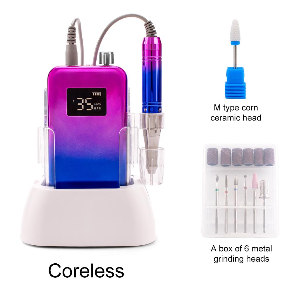 

BEPAN 65W Coreless Gradient Handpiece 35000RPM Portable Nail Drill Desktop Base Cordless Battery Drilling Wireless 35K Nail Machine US синій