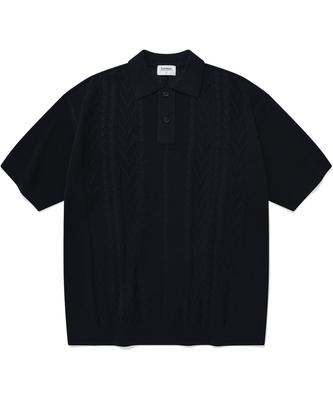 Cool Cable Collar Half Knit Navy