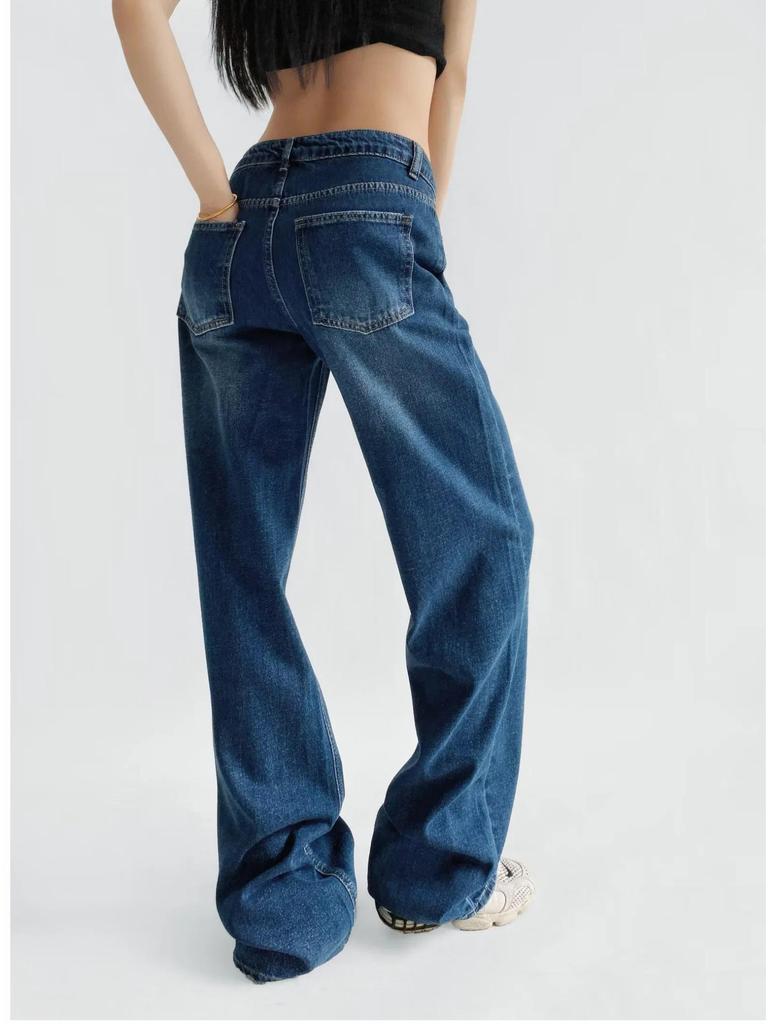 American Low-Waist Straight-Leg Loose Denim Distressed Wide-Leg Floor-Length Pants 2025 Summer Collection