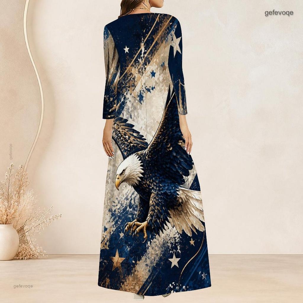 Plus Size Women V Neck 3 4 Sleeve Maxi Dress Trendy Soft Street Outfit