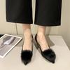 Fashion 2025 New Women's Pumps Faux Fur Boat Shoes Pointed Toe Med Heels Office Lady Shoes  Slip On Thin Heels Dress Shoes Autumn