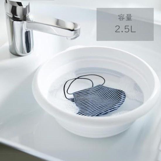Iseto Bathing Bucket Soft White 2.5L Width 25.3Depth 27.4Height 3.39.2cm Made Japan Foldable Heat Resistant 100 Hanging Hook Bathroom Bathtub Bath
