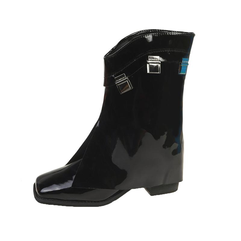 

Мода 2024 года. Дизайнерские женские сапоги до колена с квадратным носком. Модные ботинки без застежек. Осенне-зимняя женская обувь на толстом каблуке. 40