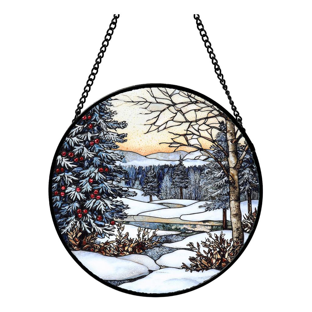 Acrylic Hanging Window Ornament Stained Glass Style Bird Design Round Shape Decorative Suncatcher with Chain for Indoor Outdoor Display