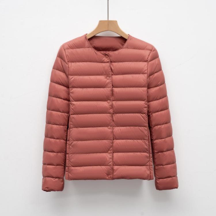 Women's Warm Down Liner Jacket Solid Color Long Sleeve Round Neck Short Style for Autumn Winter