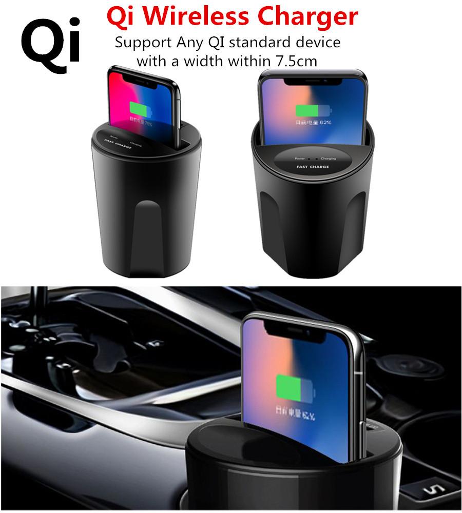 DC5V/2.1A USB Port Wireless Charger Transmitter Cup Mount Holder For iPhone 8