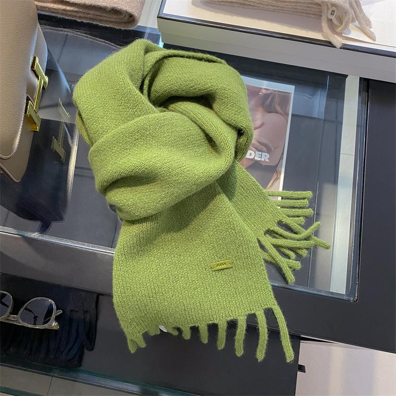 Pure Wool Scarf Women's Winter High End Tassel Warm Short Small Scarf