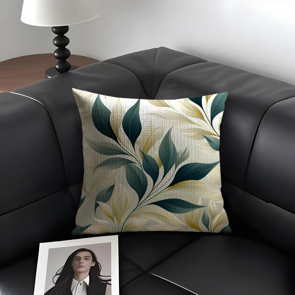 Leaves INS Cushion Cover Natural Linen Organic Fabric DoubleSided Printing Sofa Home Decor Gift Pillow Case