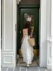 French Seaside Style Halter Neck Camisole Dress - Elegant Summer Backless Ruffle Maxi