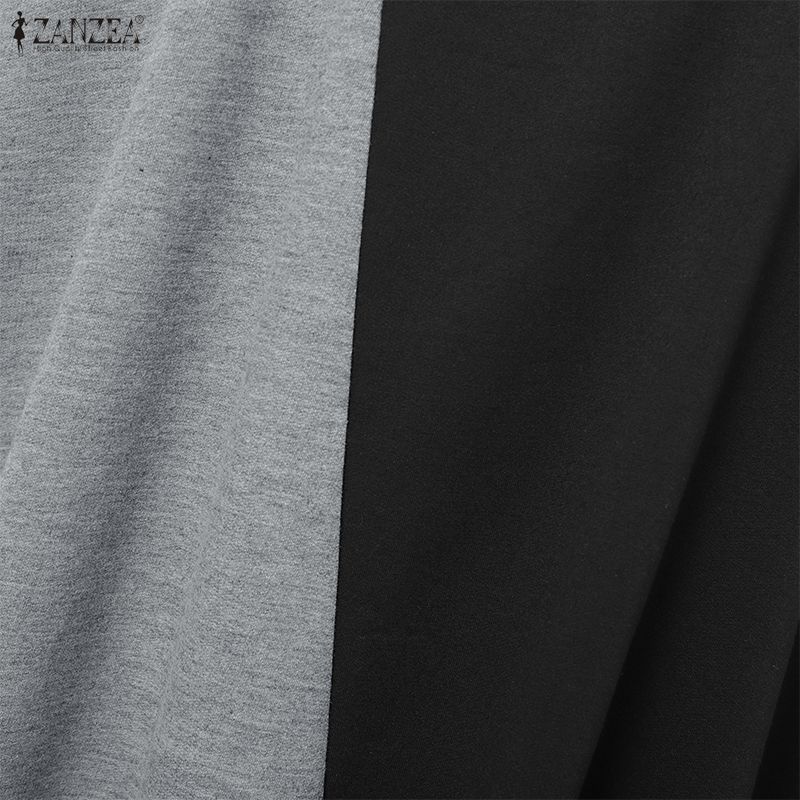 ZANZEA Women Casual Turtleneck Long Sleeve Patchwork Dress