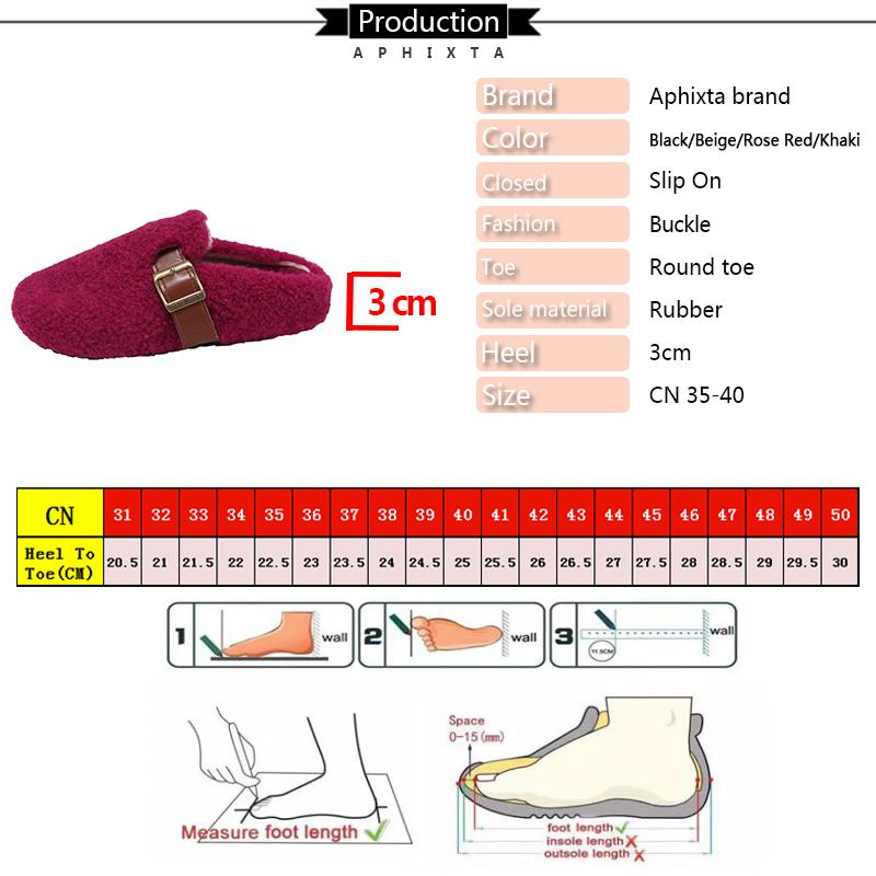 Fashion Aphixta Rose Red Cotton Warm Winter Slippers Fashion Buckle Belt Platform Slippers for Women 2024 Winter Plush Warm Cotton Shoe