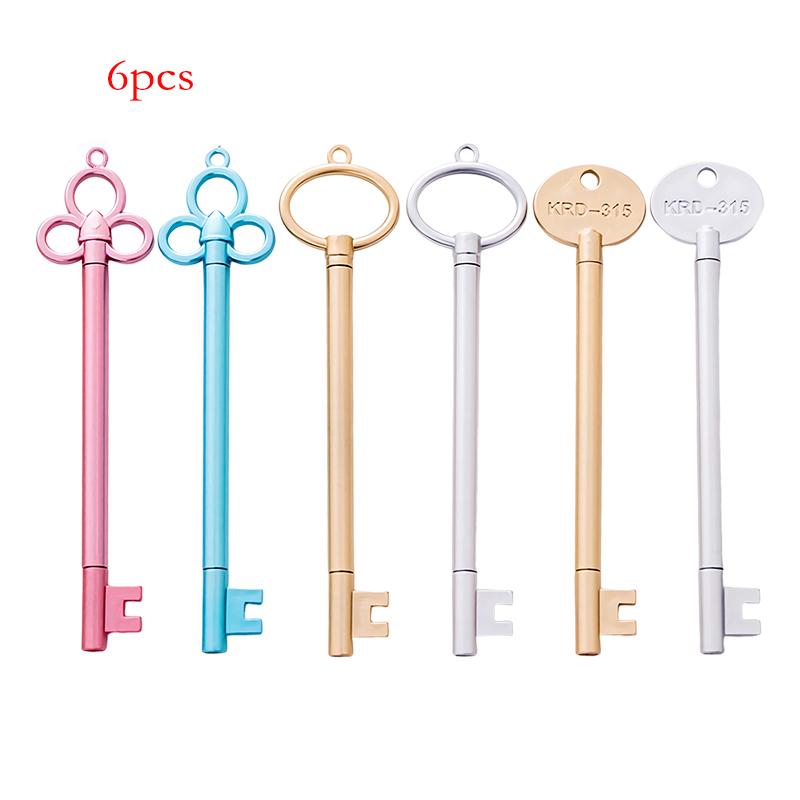 6/12pcs 5 Colors Vintage Key Shape Pen Ballpoint Pen 0.38mm