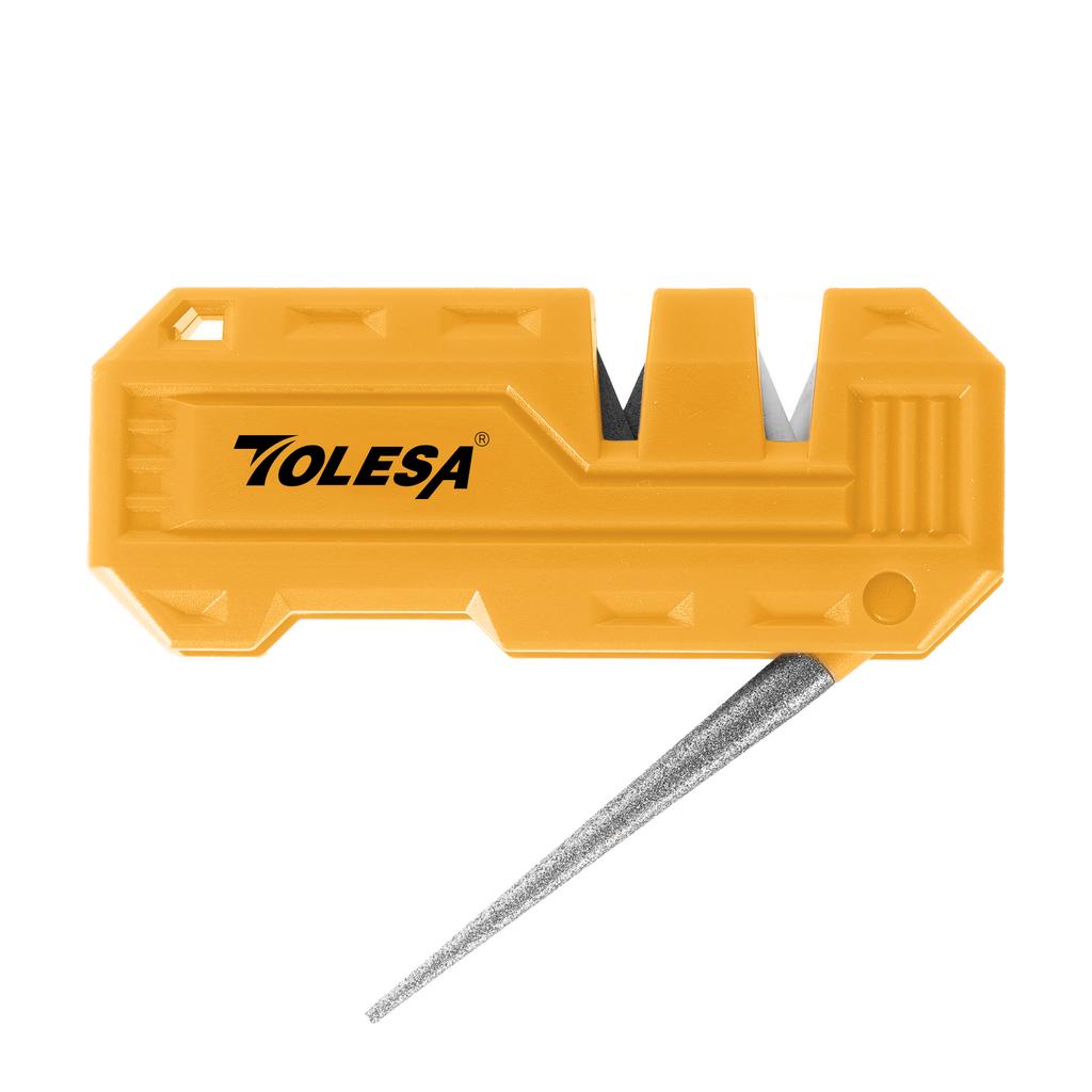 TOLESA 3 In 1 Mini Pocket Knife Sharpener with Diamond Sharpening Rod, Quickly Repair, Restore, Hone Straight and Serrated Blade
