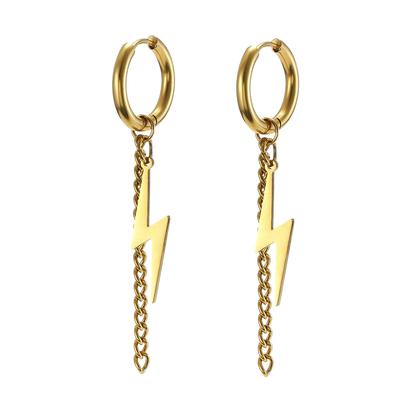 Lightning Pendant Drop Earrings Women Men Stainless Steel Gold Color Hoop Earrings Hip Hop Punk Jewelry Birthday Gift