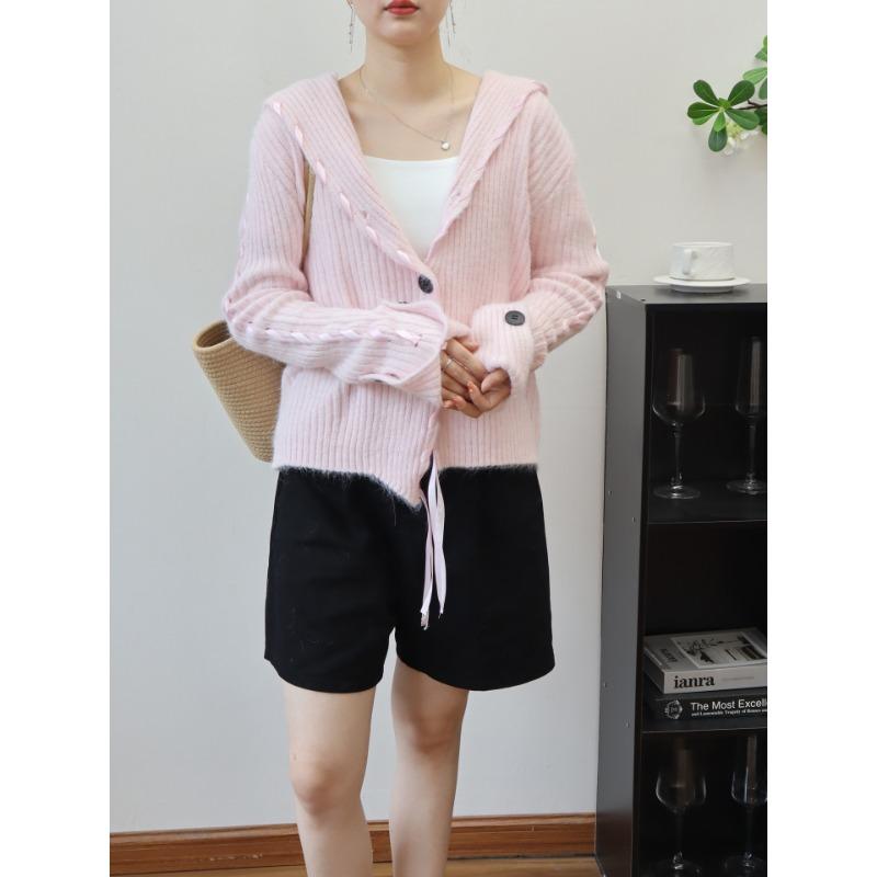 Design streamer large lapel knitted cardigan autumn and winter new loose temperament sweater jacket women