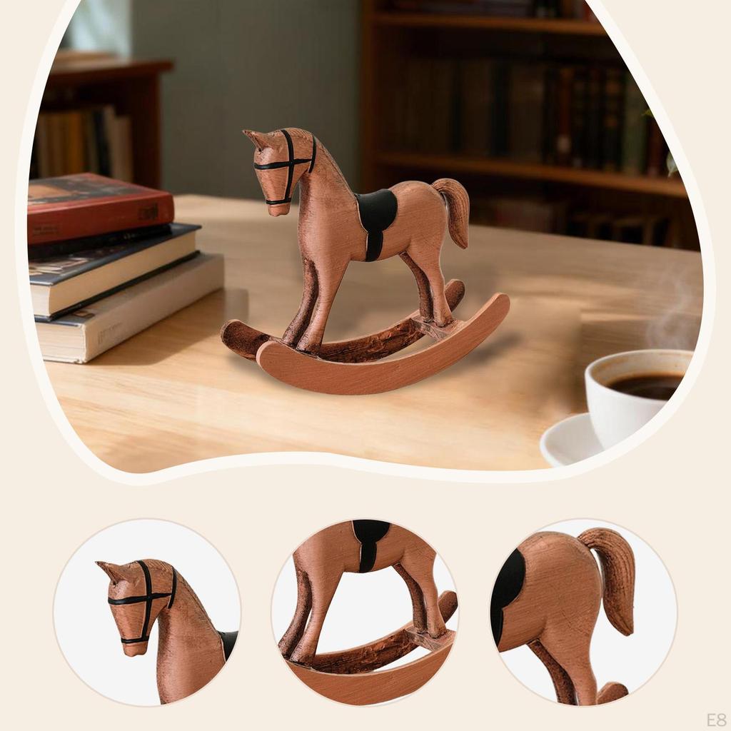 Figurilla Decorativa de Caballo Mecedora de Madera, Escultura de Animal para Colocar en un Escritorio o en la Sala de Estar.