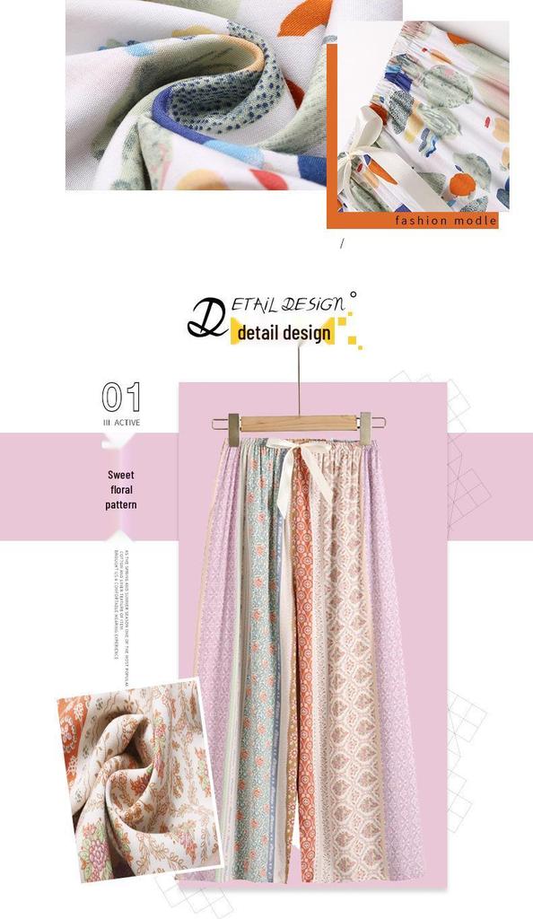 Women's Breathable Cotton and Silk Wide-Leg Pajama Pants for Casual Summer or Home Wear